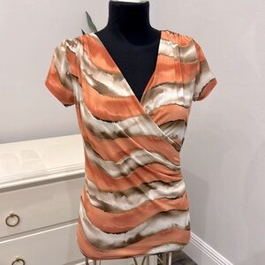 BOSTON PROPER Derp V-neck Faux Wrap Side Ruching Short Sleeve Top